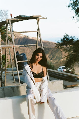 bra and blazer look