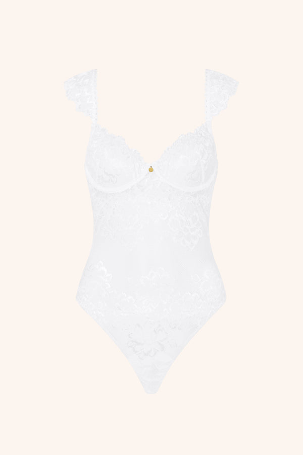 Coquette Ruffle Bodysuit in White